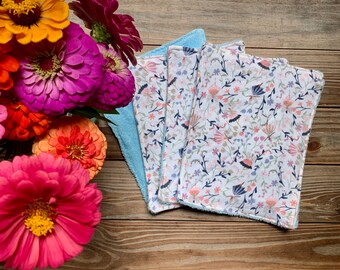 Paperless Towels Reusable Cloth Faries flowers Flannel Set of 4