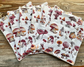 Zero waste Paperless Towels mushrooms Set of 6 or  10 with plastic holder