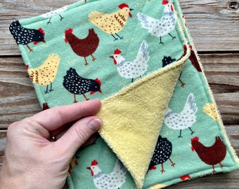 Cleaning Cloths absorbent  Reusable Paperless Flannel Farm chickens Set of 4