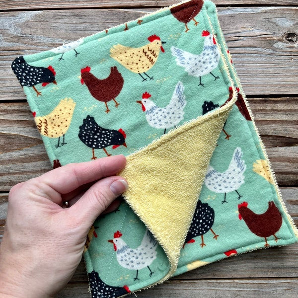 Cleaning Cloths absorbent  Reusable Paperless Flannel Farm chickens