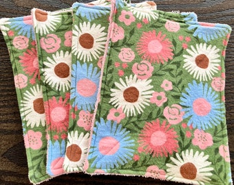 Paperless Towels Reusable Flannel kitchen floral small Set of 4