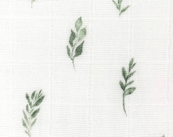 Fresh picked leaves swaddle nursery fabric by the yard double gauze