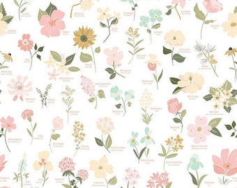 Wild and Free main white Riley Blake quilting state flowers cotton fabric