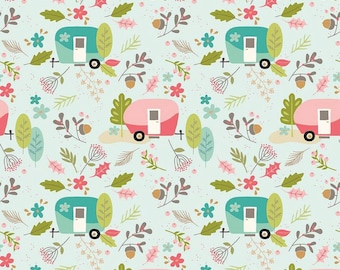 FLANNEL Riley Blake Glamp Camp main mint F12578 glam campers trailers fabric