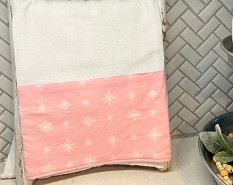 Tea Towel snowflake  Sack Natural Kitchen pink