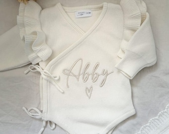 Tutina per neonato personalizzata con ricamo - 100% cotone - Regalo unico per neonati - Completo elegante e morbido