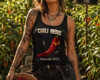 Chili Rebel Tank Top Damen | Grillparty & Gartenfest Tee | Rockiges Sommer Tanktop für Chili Liebhaber | Geschenk Grill | Festival Outfit