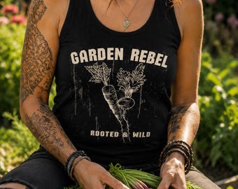 Garden Rebel Tank Top Women – Vintage Rock Style Top – Urban Farming Outfit Damen – Gärtnerin Top - Festival Tank Top Woman - Gemüse Top