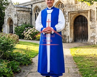 Royal Blue Clergy Chimere Vestment | Church Bishop Catholic Religious Attire