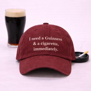 Funny Guinness Hat I Need a Drink Immediately embroidered personalised Cap image 1