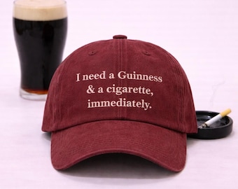 Funny Guinness Hat I Need a Drink Immediately embroidered personalised Cap