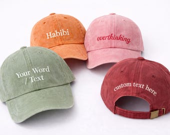 Personalised cap with your text. Custom word vintage style hat. Customised gift