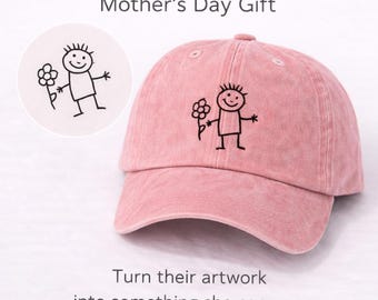 Custom Child's Drawing Embroidered Hat, Personalised Keepsake Cap
