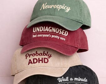 Personalised Embroidered cap  ADHD Overthinking Mental Health   Neurodivergent autism Custom Baseball Hat