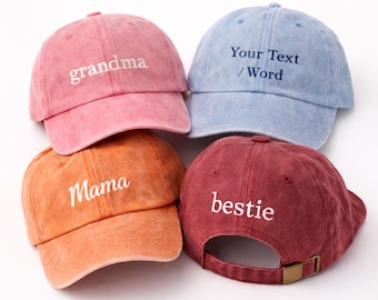 Custom Embroidered Vintage Cotton Baseball Cap, Personalised Text Dad Hat