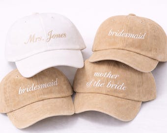 Custom Embroidered Baseball Caps for Bride, Bridesmaid, Maid of Honor, Mother's Bride