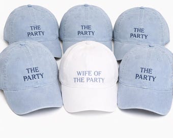 hen bachelorette embroidered caps, wife of the party hat, girls trip bridal party accessories