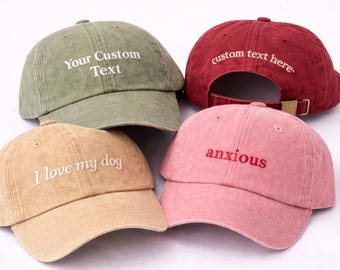Custom text personalised cap, embroidered baseball hat. Slogan gift.