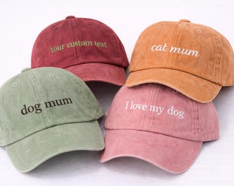 Embroidered Pet Owner Cap, Custom Text Dad Hat, Dog Mum Cat Dad Gift