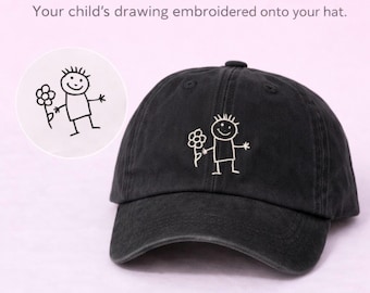 Custom Child Drawing Embroidered Cap, Personalised Dad Hat, Kids Artwork Gift