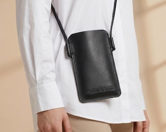 Leather Phone Crossbody Bag, Personalized Mini Bag, Passport Holder, Slim Travel Pouch, Phone Pouch, Gift Unisex