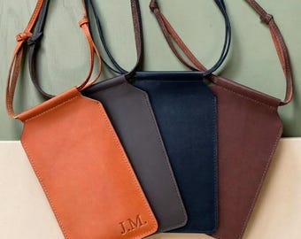 Personalized Leather Phone Bag, Custom Initials Gift, Mini Crossbody Bag for Her Him