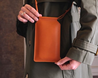 Bolso bandolera de piel para teléfono, mini bolso personalizado, funda delgada de piel para teléfono, regalo, estuche de viaje