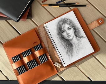 Handgemaakt leren schetsboek A5, gepersonaliseerde tekeningomslag, dagboekdoos, cadeau voor kunstenaar, reisdagboek