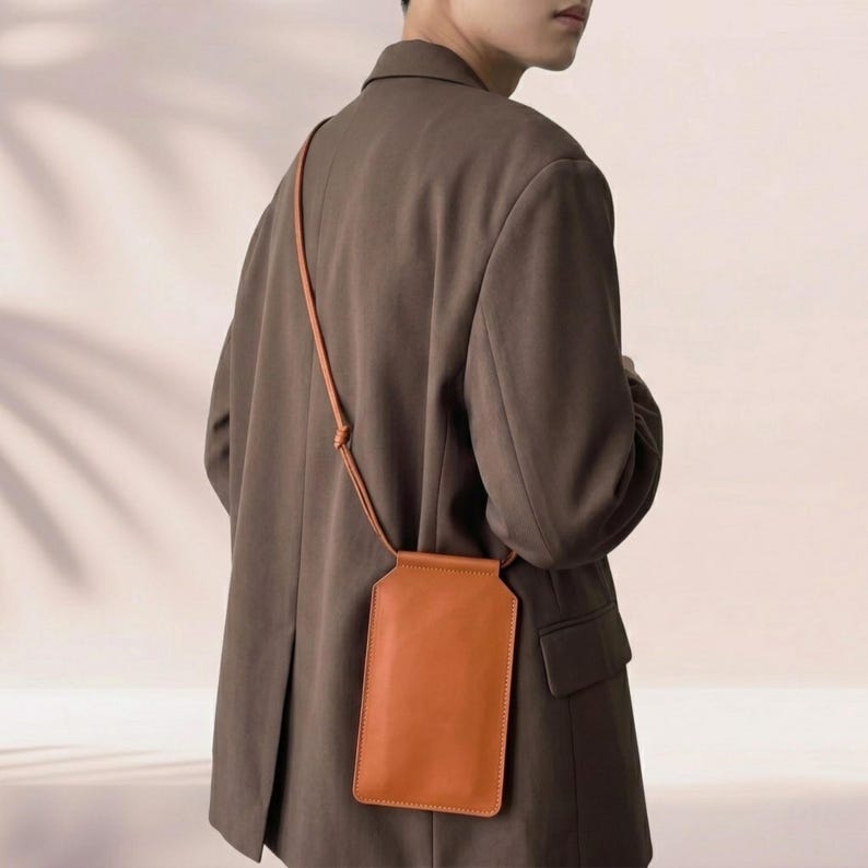 Leather Crossbody Phone Bag, Small Crossbody Phone Purse, Handmade Phone Bag, Slim Phone Pouch, Leather Phone Pouch Crossbody image 2
