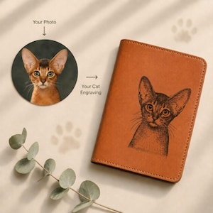 Custom Cat Passport Cover, Personalized Leather Pet Passport Holder, Cat Photo Engraving, Cat Mom Gift, Pet Travel Document Holder