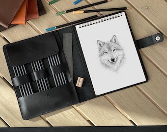 Handgemaakt leren A5-schetsboek, kunstenaarskoffer, gepersonaliseerde omslag voor tekenen, schetsboek