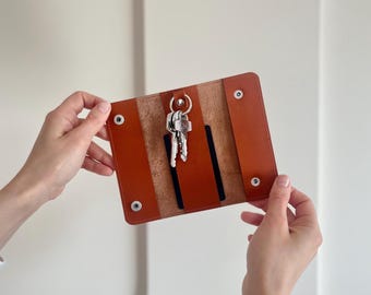 Leren sleutelhouder, gepersonaliseerde sleutelhangerportemonnee, handgemaakt leren cadeau, sleutelportemonnee