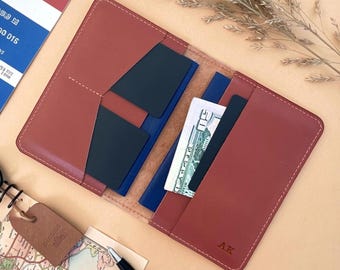 Gepersonaliseerde leren paspoorthouder voor 2 personen, reisportemonnee voor stel, jubileumcadeau, aangepaste paspoortomslag