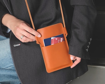 Minimalist Leather Phone Bag, Slim Crossbody Purse, Handmade Everyday Mini Bag, Phone Pouch, Personalized Leather Gift