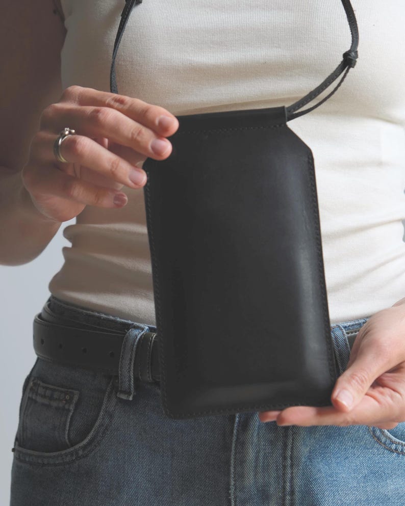 Leather Crossbody Phone Bag, Small Crossbody Phone Purse, Handmade Phone Bag, Slim Phone Pouch, Leather Phone Pouch Crossbody image 9
