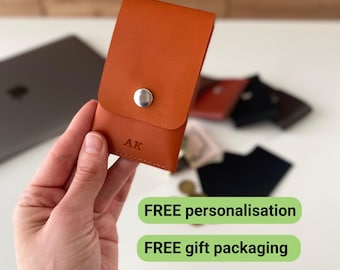 Minimalistische leren portemonnee, gepersonaliseerde slanke kaarthouder, cadeau voor man en vrouw