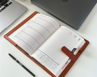 A5 gepersonaliseerd leren notitieboek, handgemaakte dagboekdoos, notitieblokhouder met kaartvak, pennenhouder