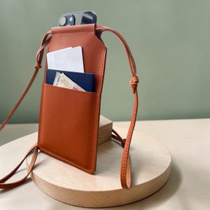 Leather Crossbody Phone Bag, Small Crossbody Phone Purse, Handmade Phone Bag, Slim Phone Pouch, Leather Phone Pouch Crossbody image 11