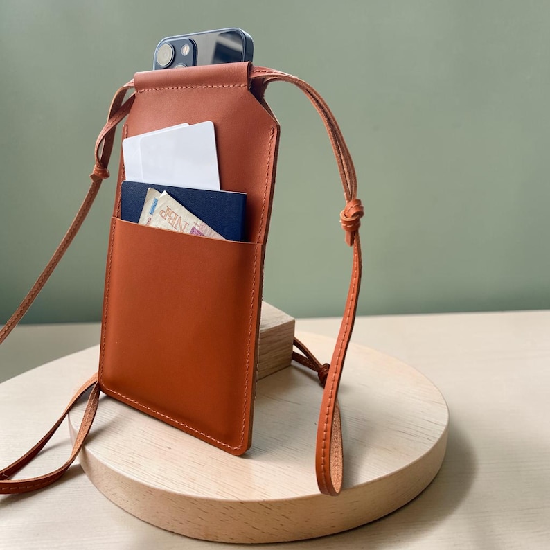 Leather Crossbody Phone Bag, Small Crossbody Phone Purse, Handmade Phone Bag, Slim Phone Pouch, Leather Phone Pouch Crossbody image 11
