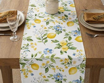 Lemon Floral Table Runner, Floral Prints Table Decor, Farmhouse Kitchen Decor, Summer Home Decor, Housewarming Gift