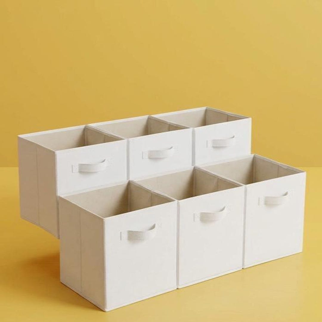 Fabric Storage Cube Bins Set of 6, Collapsible Shelf Organizers With ...