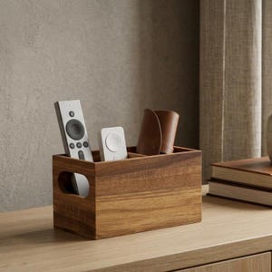 Wooden Remote Holder Desk Organizer Box