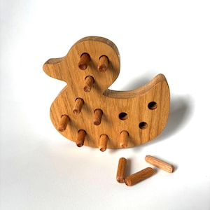 Montessori-ankleksak, leksak av naturligt ekträ med pluggar, finmotorik för småbarn