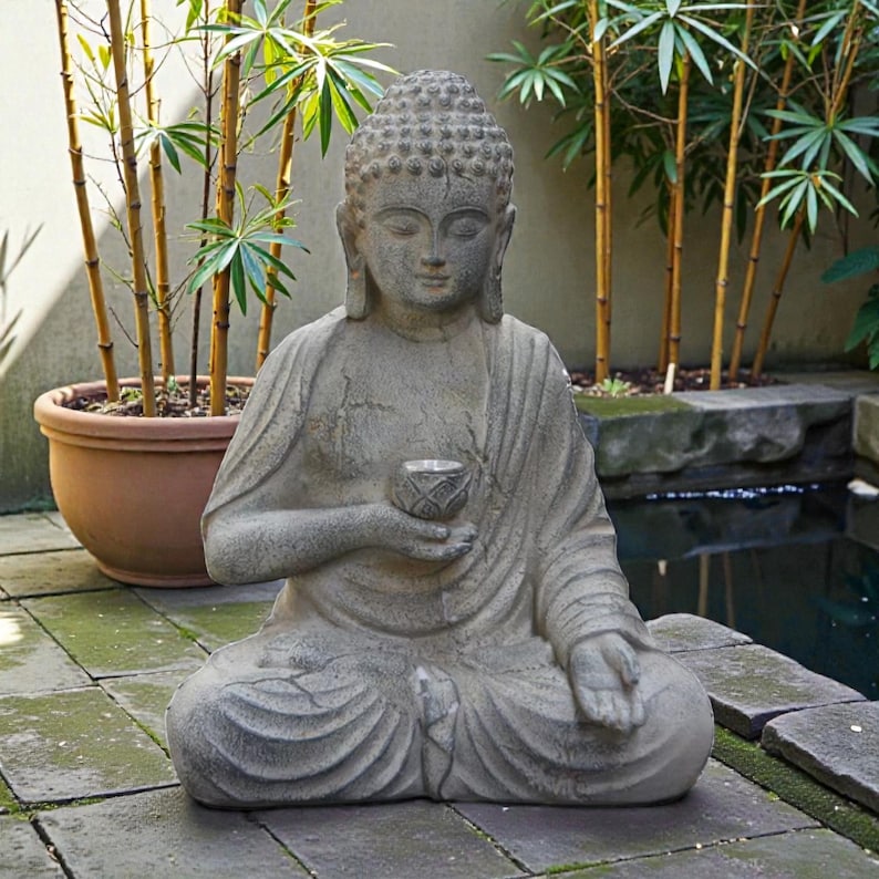 Solar Buddha Statue Garden Decor Resin Zen Sculpture Outdoor Light for ...