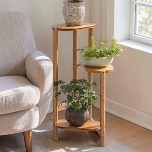 3 Tier Bamboo Corner Plant Stand Indoor Flower Pot Shelf Wood Display Holder for Living Room