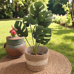 Vävd blomkruka i naturlig rotting, sugrör, boho, inomhusväxtkruka, dekorativ förvaring för hemträdgård