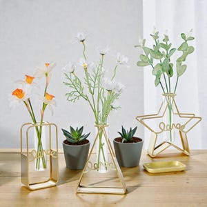 Gold Iron Geometric Vase Love Script Glass Test Tube Plant Propagator Modern Tabletop Centerpiece Wedding Flower Decor Heart Star