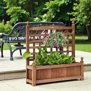 Houten bloembak met latwerk verhoogde plantenbak met klimrooster Bruin terras balkonscherm