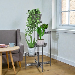 3/4-poziomowy metalowy stojak na rośliny do wnętrz, czarny, wysoki, składany stojak na doniczki, do patio, ogrodu, salonu, narożnego balkonu