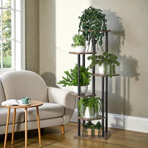 Bamboo Plant Stand Multi Tier Flower Pot Rack 4/5/6 Layer Wooden Storage Shelf Indoor Vertical Planter Display Stand for Living Room